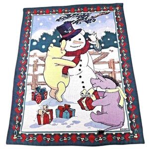 Vintage 1997 Disney Winnie the Pooh Snowman Tapestry Wall Hanging 33x27 USA